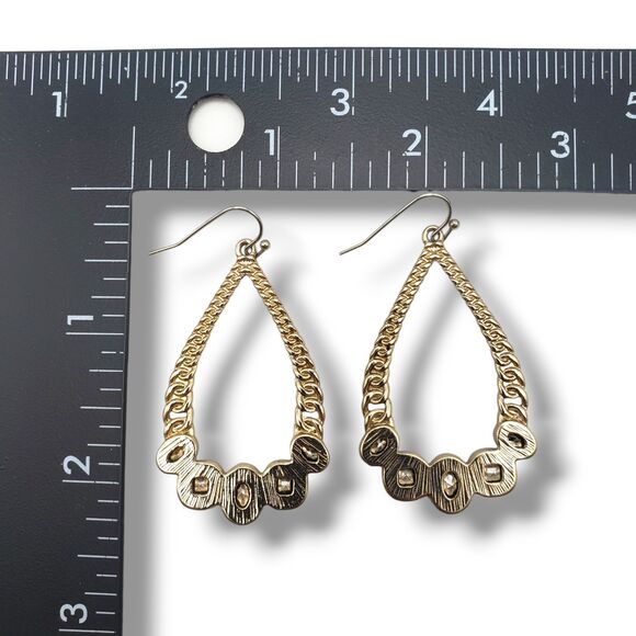 Gold Tone Teardrop Dangle Drop Hook Earrings Gray Golden Faceted Rhinestones - Picture 7 of 7